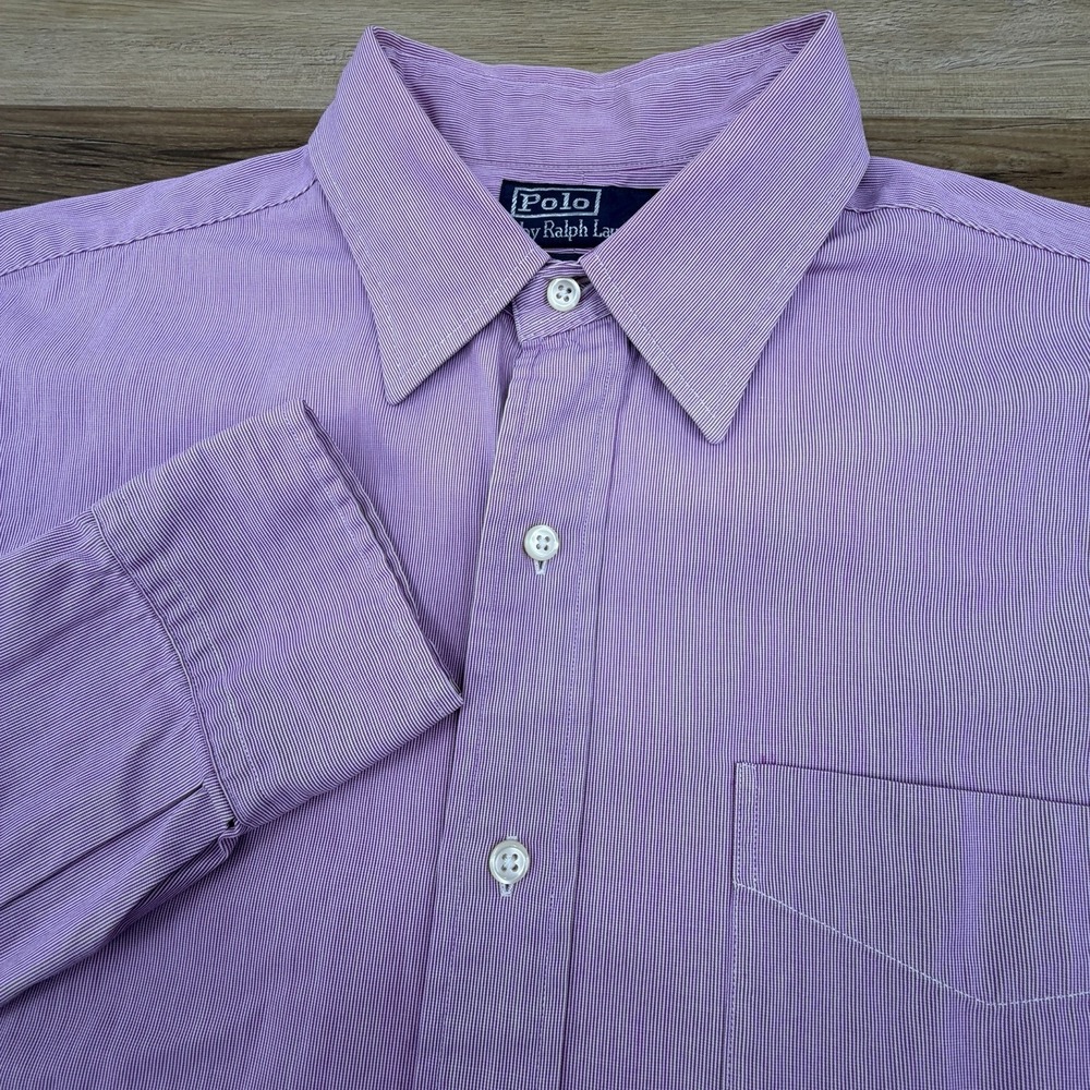 Polo Ralph Lauren Andrew Men Dress Shirt Purple 15.5 34/35 Preppy Striped
